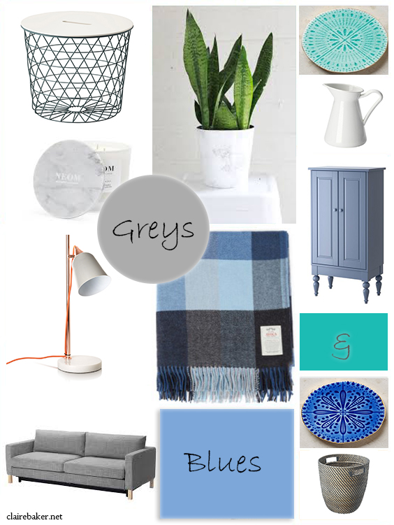 Blue and Grey Living Moodboard