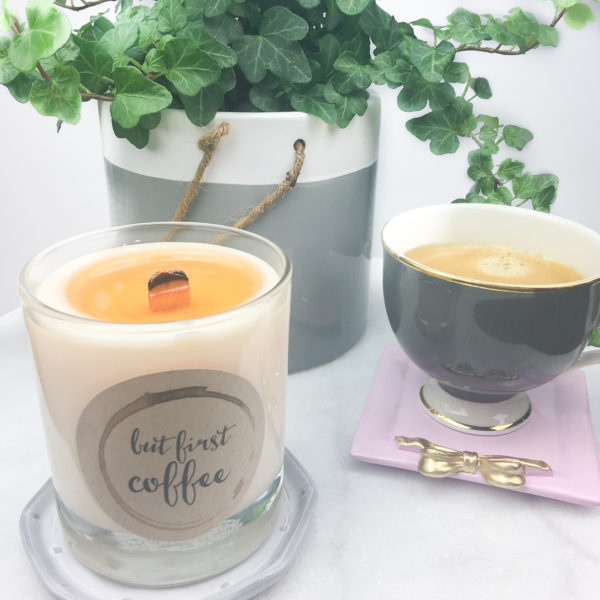 Bumble and Blue  wooden wick candles -  But First Coffee