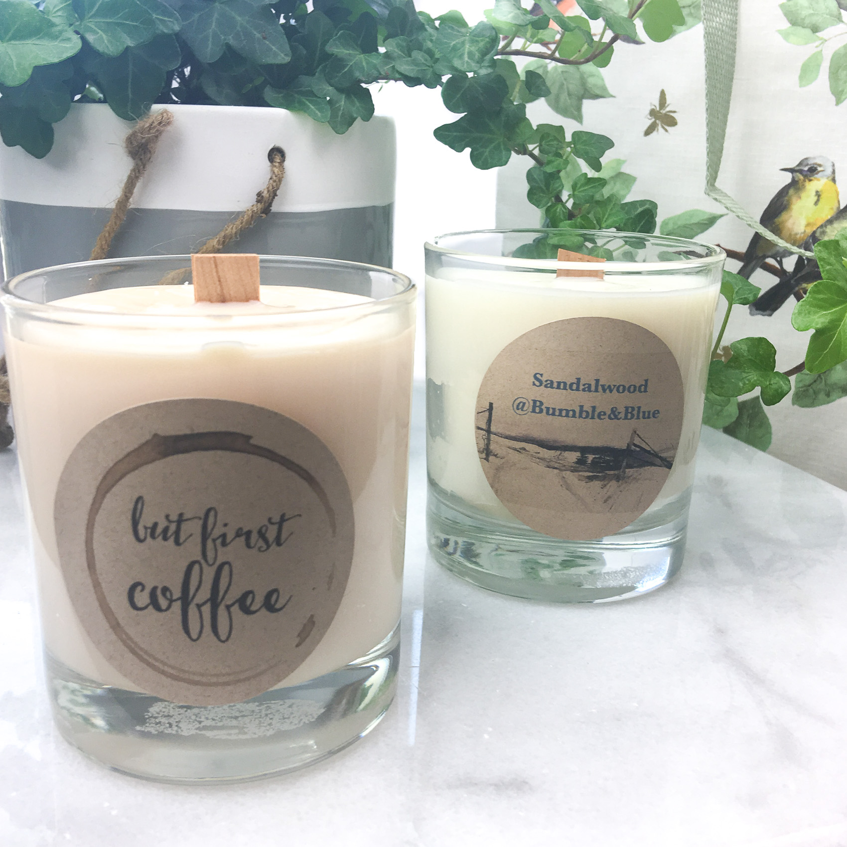 Bumble and Blue  wooden wick candles - But First Coffee and Sandalwood.JPG