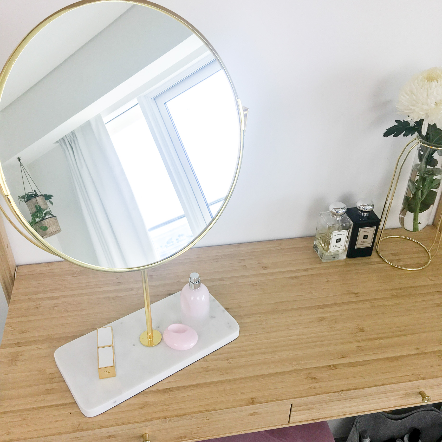 Ikea SVALNAS-Wall-mounted workspace combination bamboo -Zara Home FREE STANDING MIRROR WITH MARBLE BASE jo malone perfume glossier you