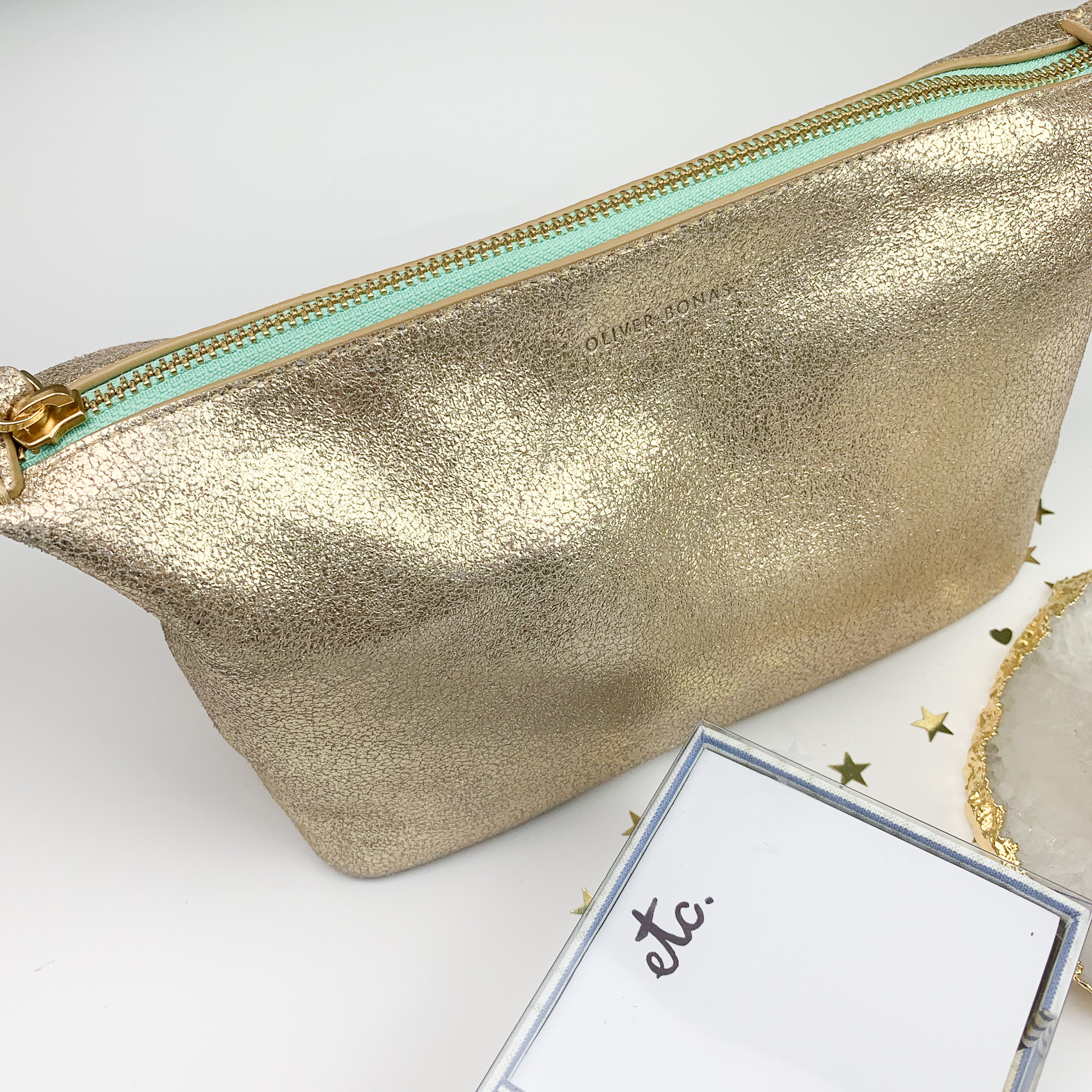 Oliver Bonas Zoya Slouch Gold Leather Make Up Bag